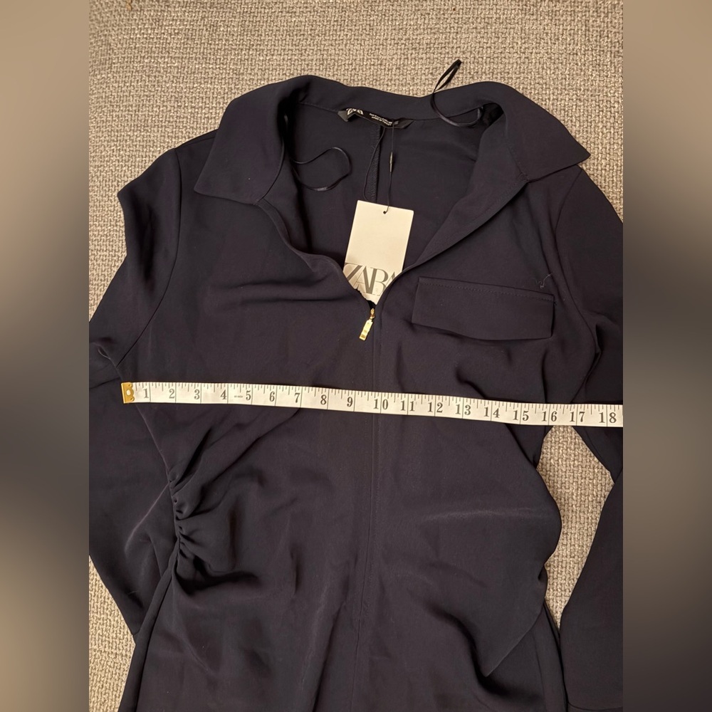 Zara Navy Zippered Shirt Midi Dress Size Small - Picture 12 of 15